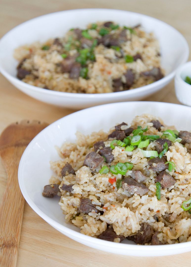 Food Makes Me Happy Sirloin Fried Rice with Crisp Red Onions and a